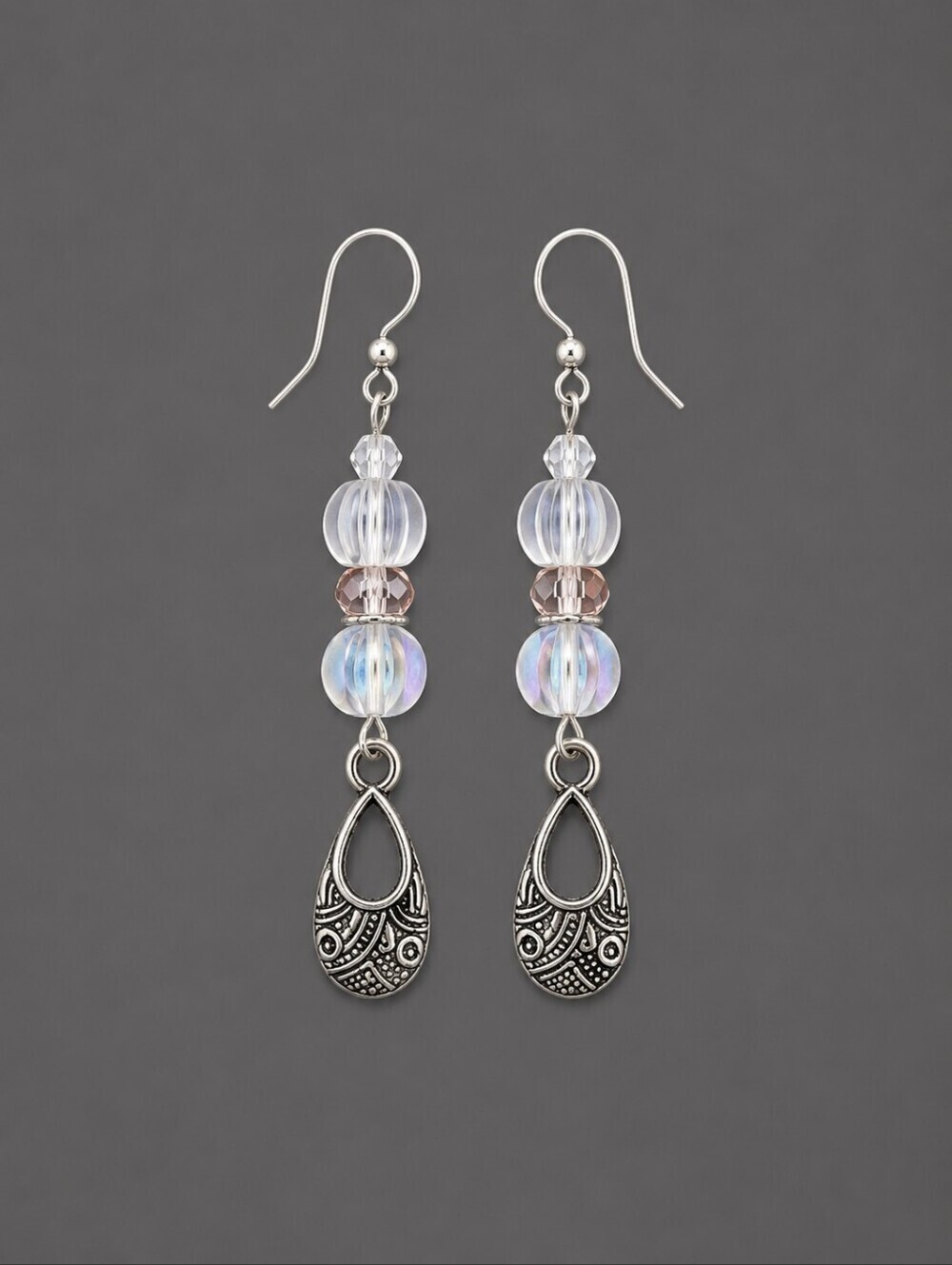 Handmade Beaded Czech Glass Dangle Hook Earrings